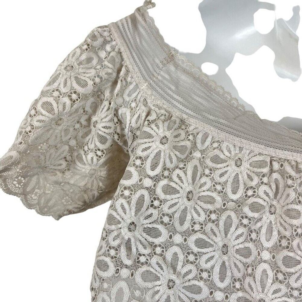 Victorias Secret Light Gray Lace Off The Shoulder Sheer Bodysuit Top Floral M - Picture 12 of 16